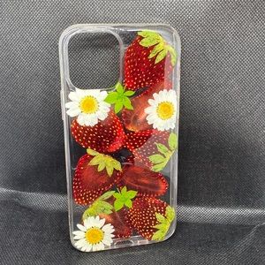 iPhone 12 Pro phone case (Not pro max) clear w/ strawberries and daisies.